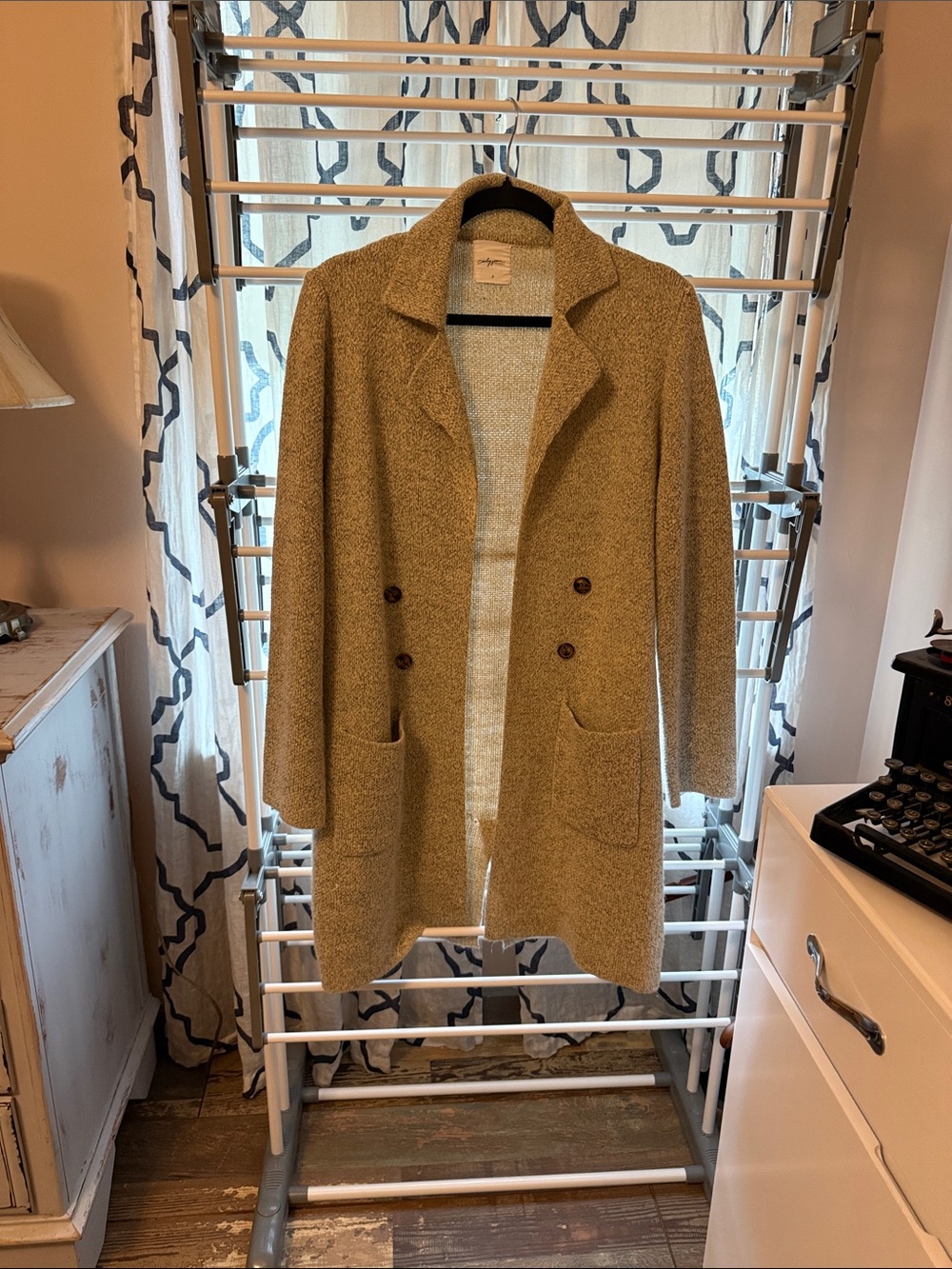 Carly Jean Los Angeles Olive Green Wool-Blend Button Coatigan